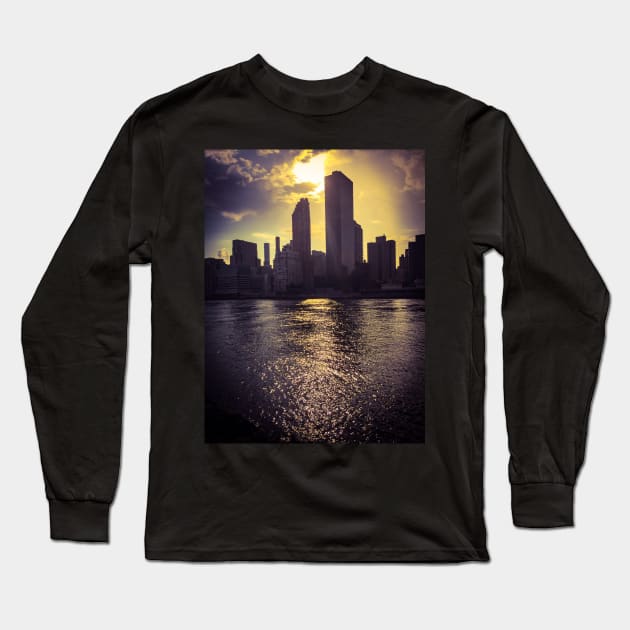 Roosevelt Island Skyline Sunset New York City Long Sleeve T-Shirt by eleonoraingrid